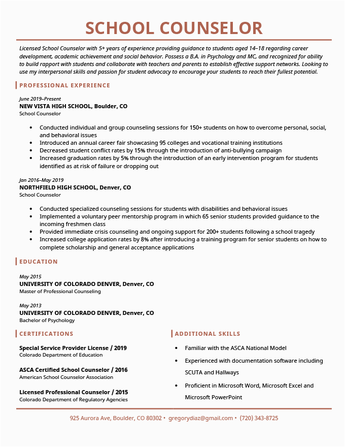 Sample Resume for College Counselor Position Sample Resume for College Counselor Position