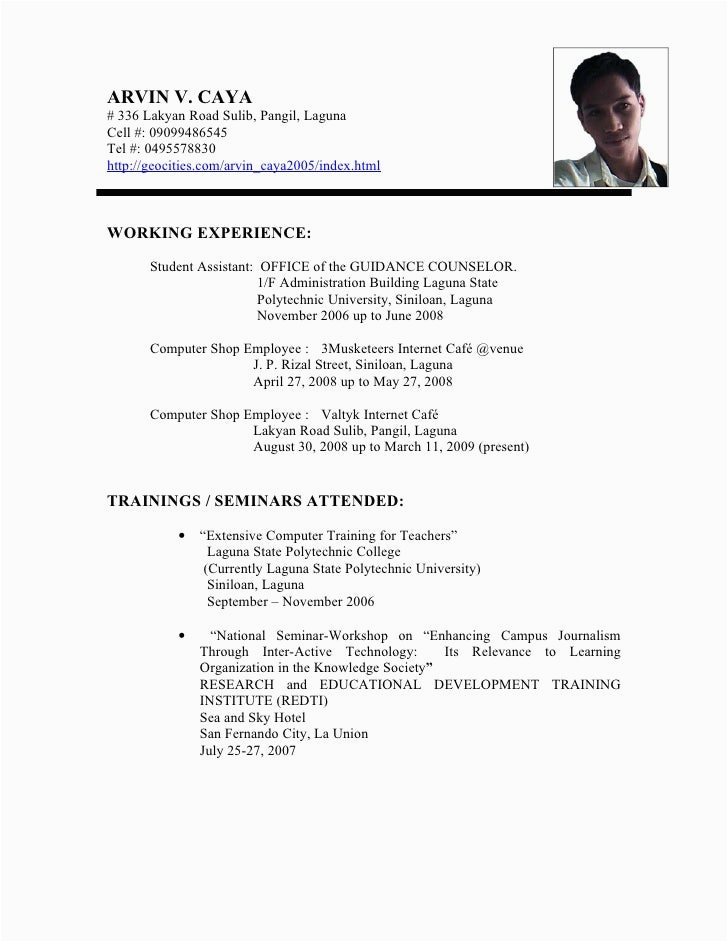 Sample Resume for College Instructor Philippines Resume Primary