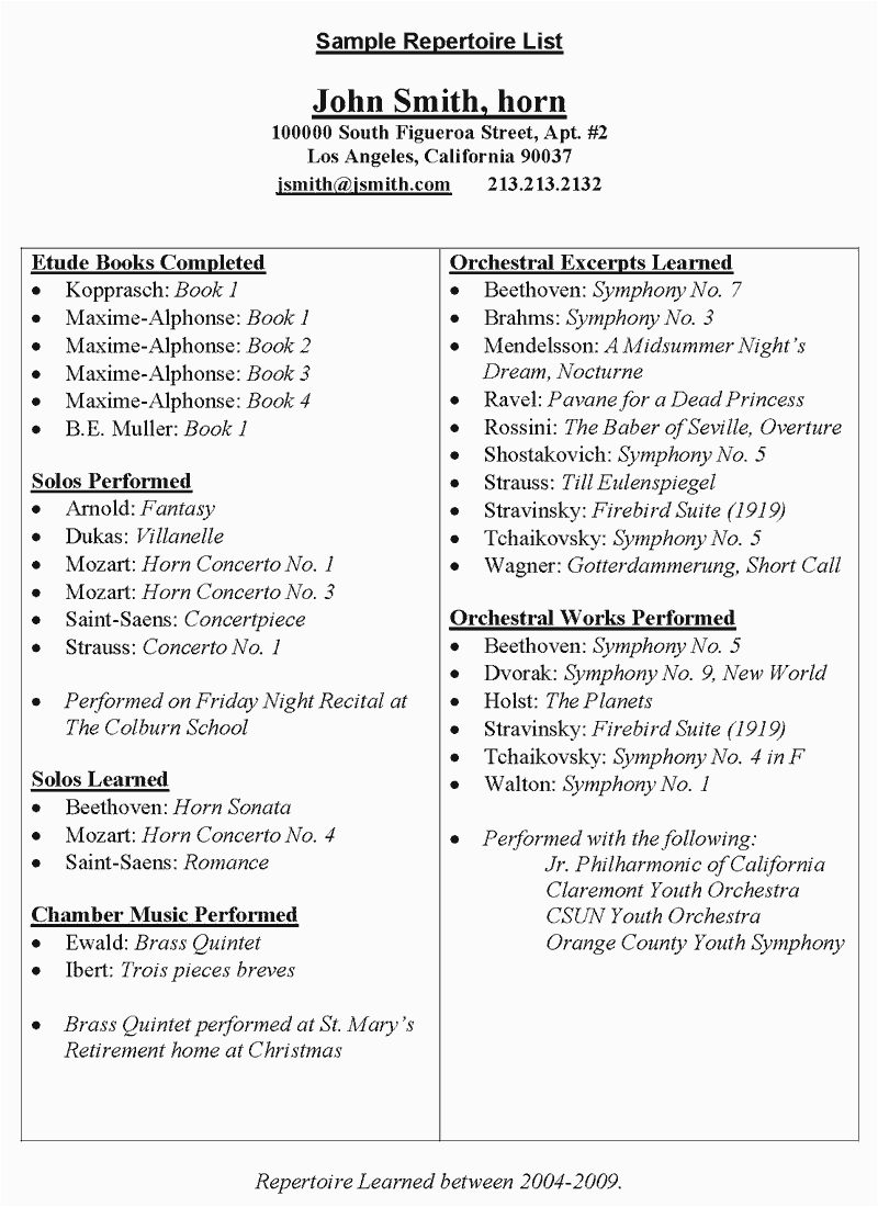 Sample Resume for College Music Application Music Resume for College Applications Template February 2022
