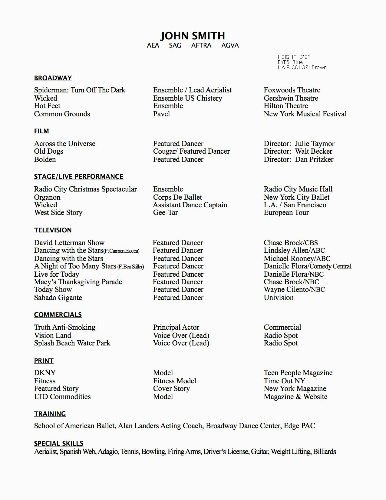 Sample Resume for College Musical theater Musical theatre College Audition Resume