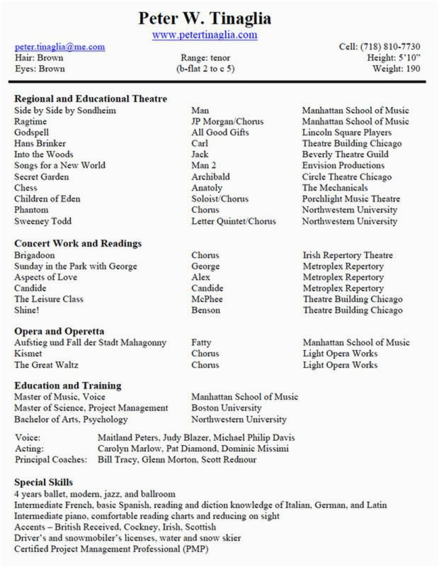 Sample Resume for College Musical theater Pin On Template