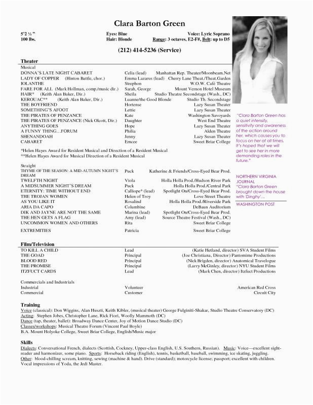 Sample Resume for College Musical theater theatre Resume Template