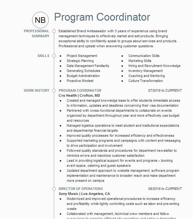 Sample Resume for College Program Coordinator Student Program Development Coordinator and Coach Resume Example New