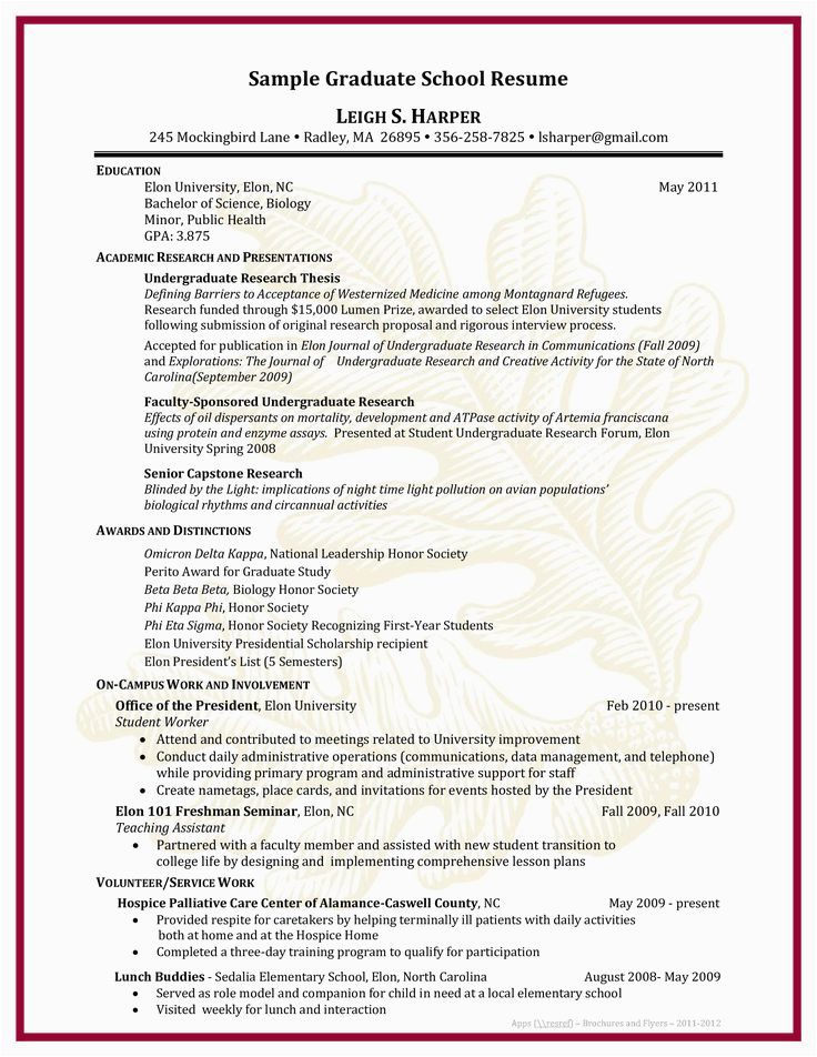 Sample Resume for Entering College Program Sample Graduate School Resume