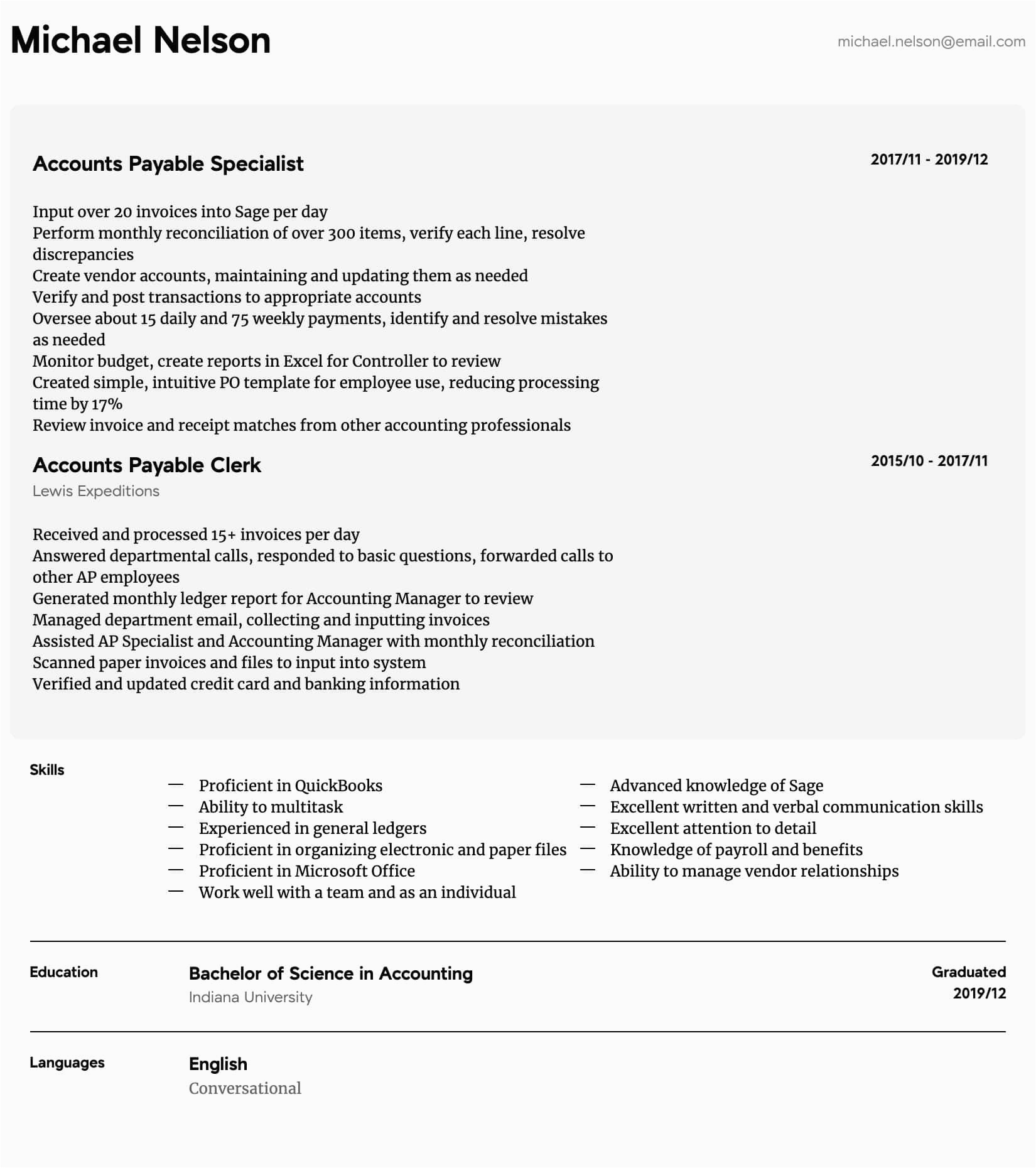 Sample Resume for Entry Level Accounts Payable Accounts Payable Resume Samples All Experience Levels