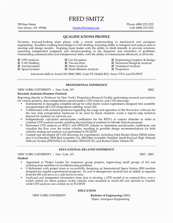 Sample Resume for Entry Level Aerospace Engineer Aerospace Engineering Entry Level Chronological Resume