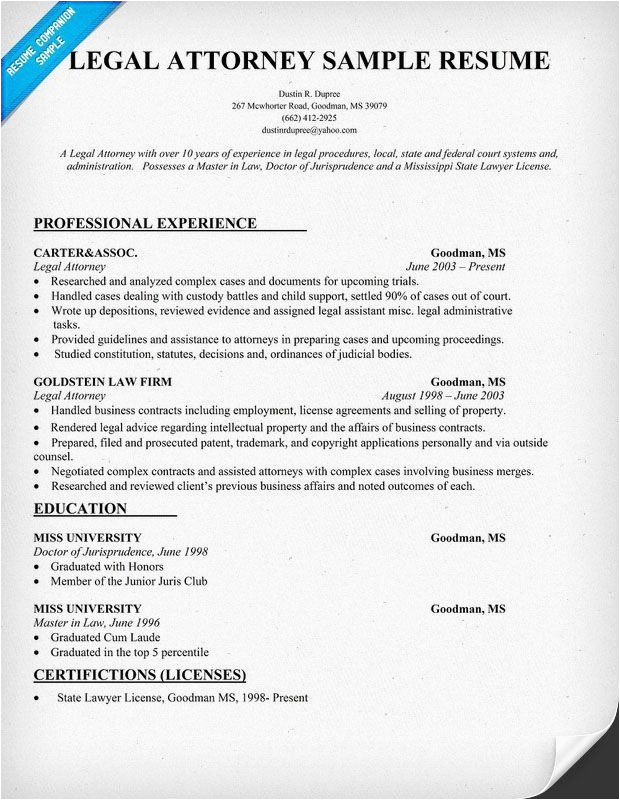 Sample Resume for Entry Level attorney Entry Level attorney Resume Elegant Legal attorney Resume Sample Best