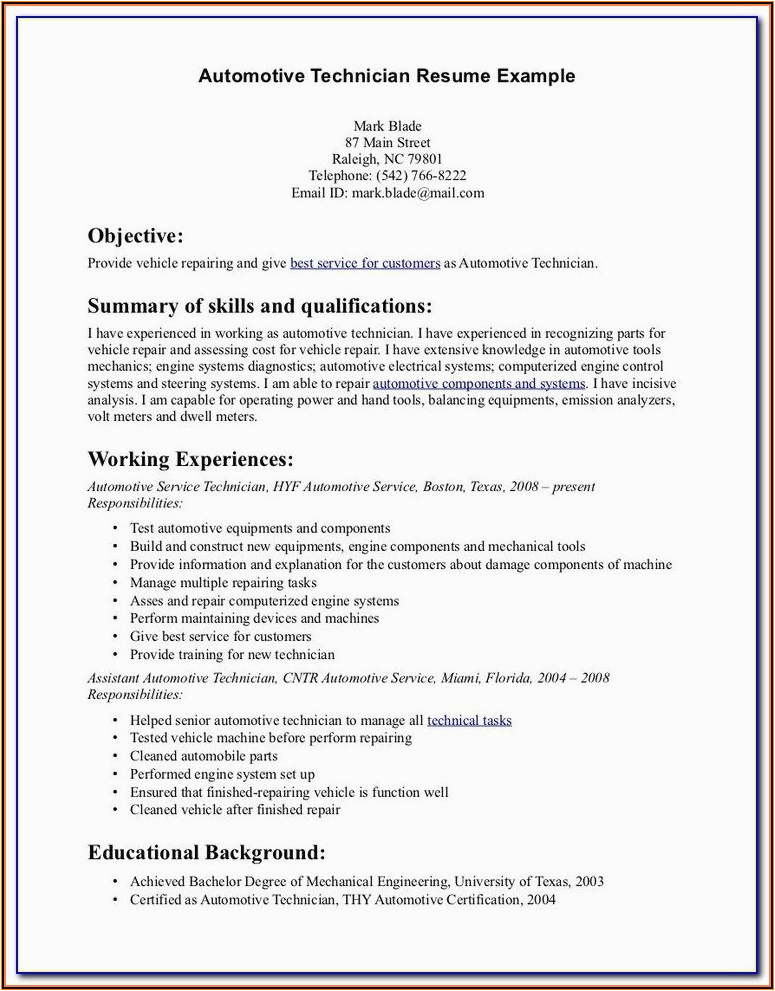 Sample Resume for Entry Level Automotive Technician Automotive Mechanic Cv Template Resume Resume Examples A19xqjjy4k