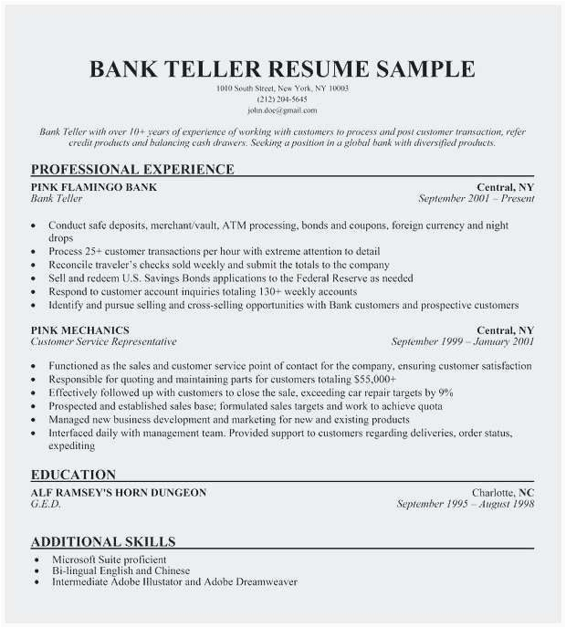 Sample Resume for Entry Level Bank Jobs Entry Level Bank Teller Resume Elegant Bank Teller Resume Templates No