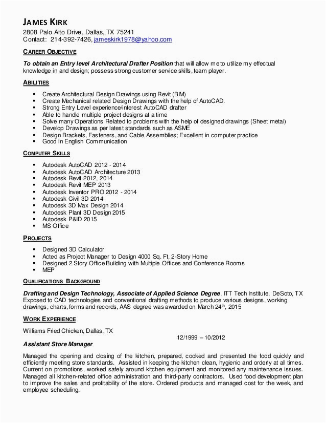 Sample Resume for Entry Level Cad Operator Entry Level Autocad Drafter Resume Download Autocad