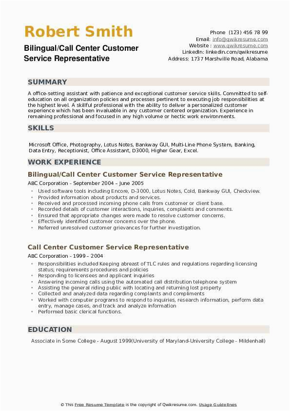 Sample Resume for Entry Level Call Center Resume Call Center Customer Service Representative Resume Samples