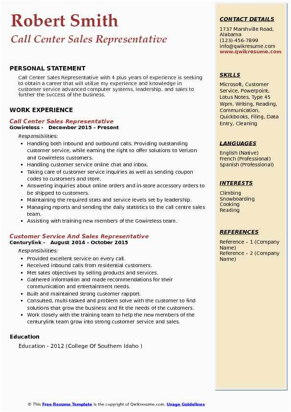 Sample Resume for Entry Level Call Center Resume Call Center Sales Representative Resume Samples