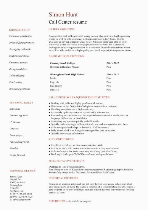 Sample Resume for Entry Level Call Center Resume Student Entry Level Call Centre Resume Template
