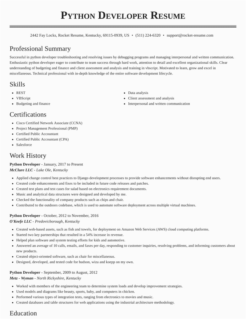 Sample Resume for Experienced Python Developer Python Developer Resumes