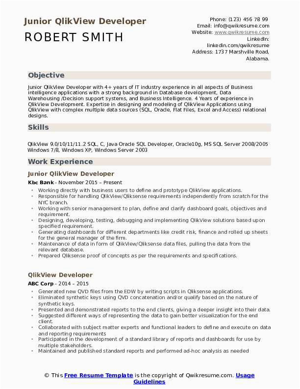 Sample Resume for Experienced Qlikview Developer Qlikview Developer Resume Samples