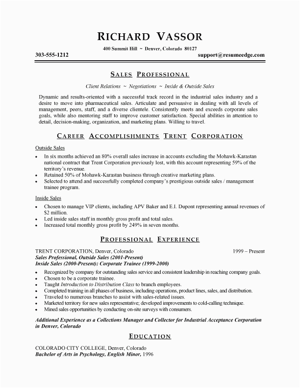 Sample Resume for Experienced Sales Professional Sales Professional Resume