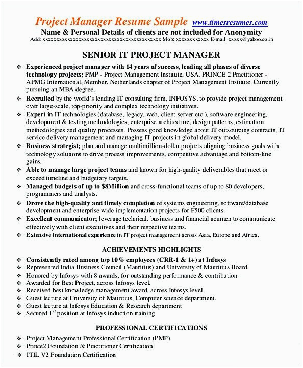 Sample Resume for Fresh Graduate In Project Management It Entry Level Project Management Resume Entry Level Project Manager