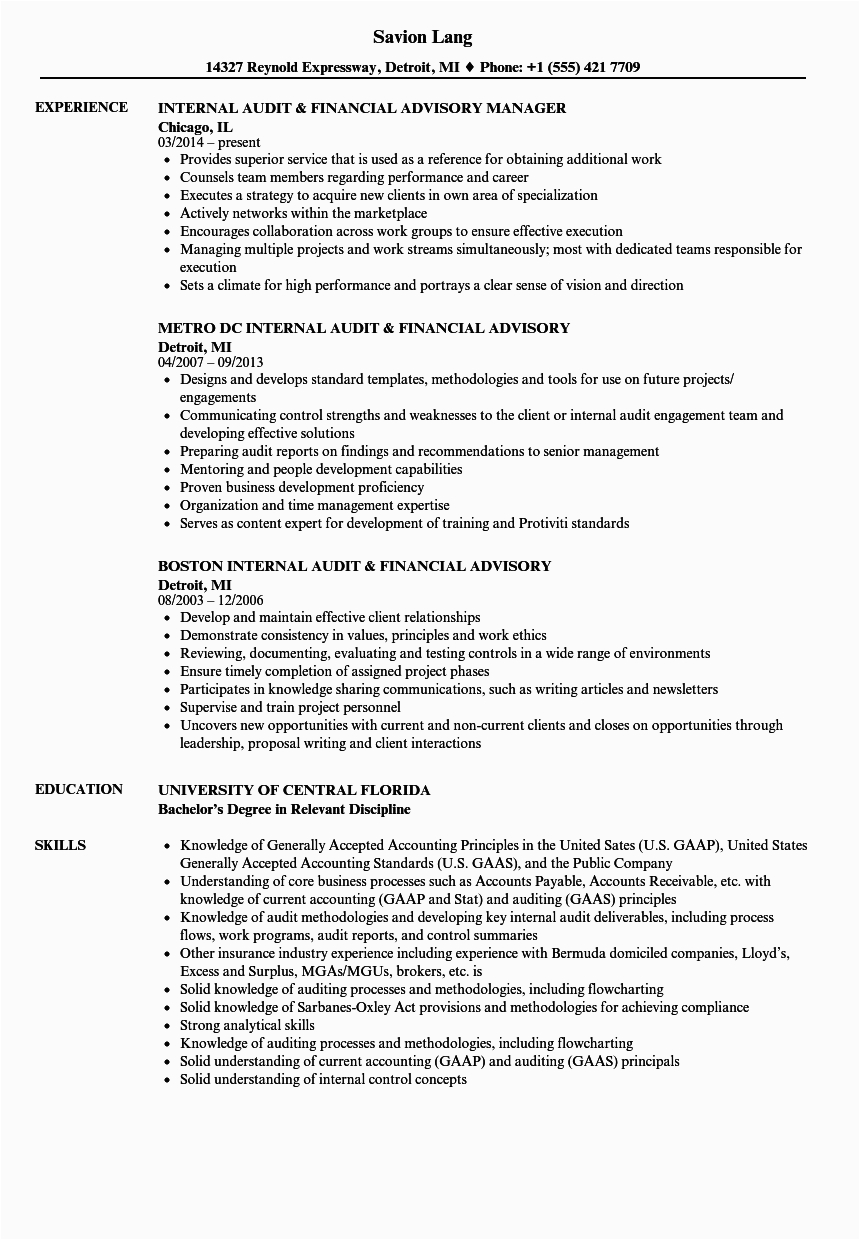 Sample Resume for Internal Audit Position Internal Audit Job Description Resume August 2021