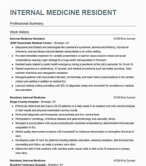 Sample Resume for Internal Medicine Residency Internal Medicine Resident Currently Pgy3 Resume Example Creighton