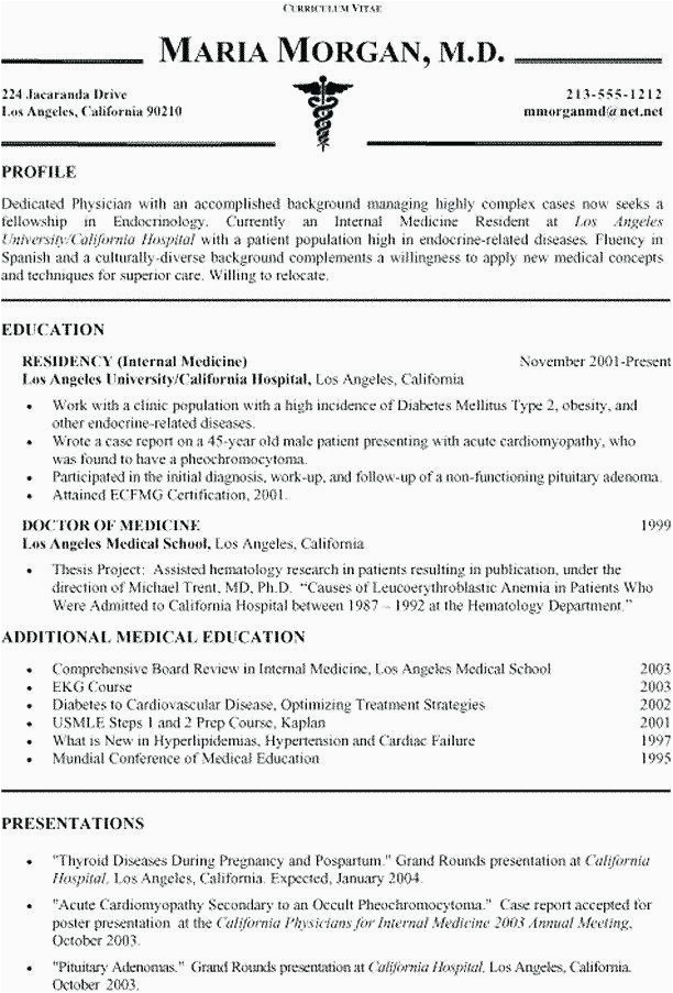 Sample Resume for Internal Medicine Residency Sample Cv for Internal Medicine Residency Medicamentomelatonin Info