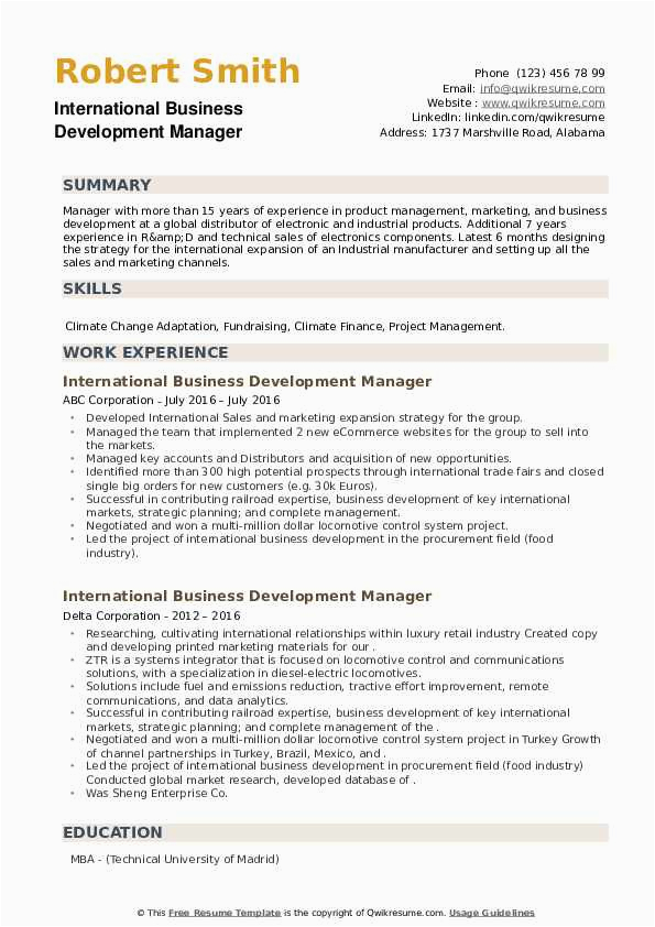 Sample Resume for International Business Development Manager International Business Development Manager Resume Samples