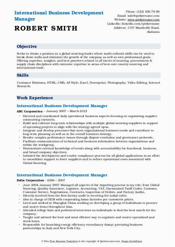 Sample Resume for International Business Management International Business Development Manager Resume Samples