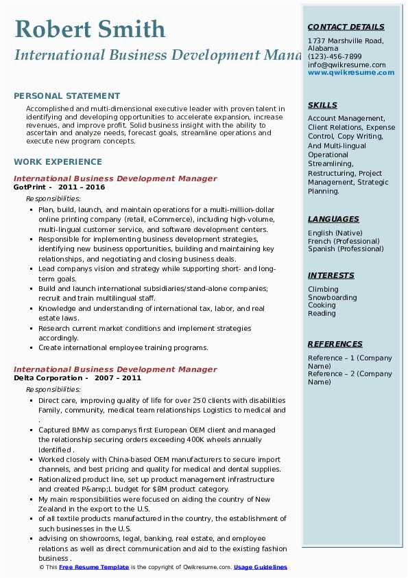 Sample Resume for International Business Management International Business Development Manager Resume Samples