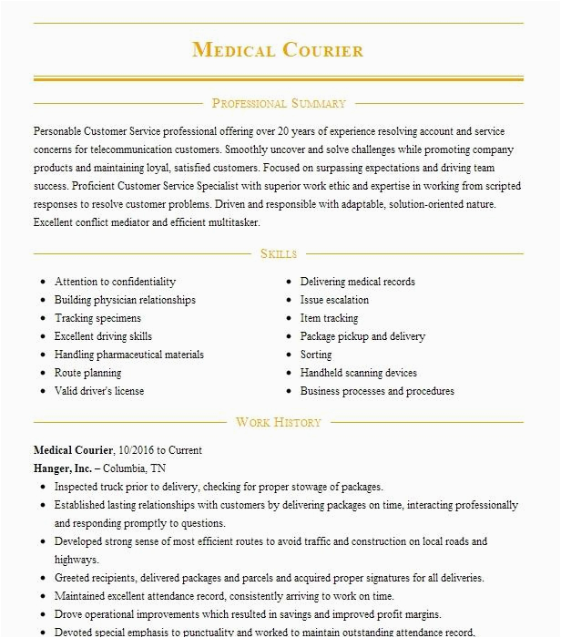 Sample Resume for Medical Courier Driver Medical Courier Resume Example Medical Logistic solutions Pueblo