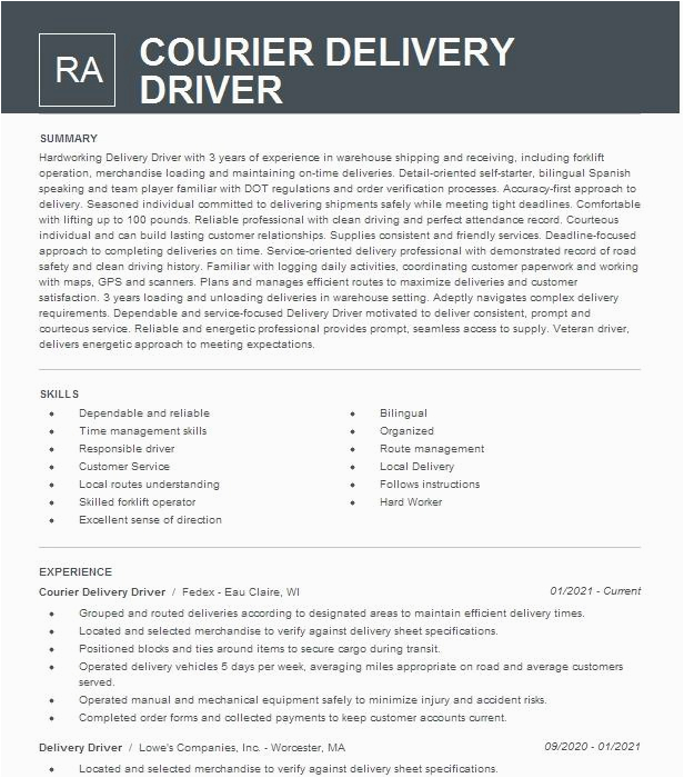 Sample Resume for Medical Courier Driver Medical Delivery Courier Driver Resume Example Pany Name Davenport