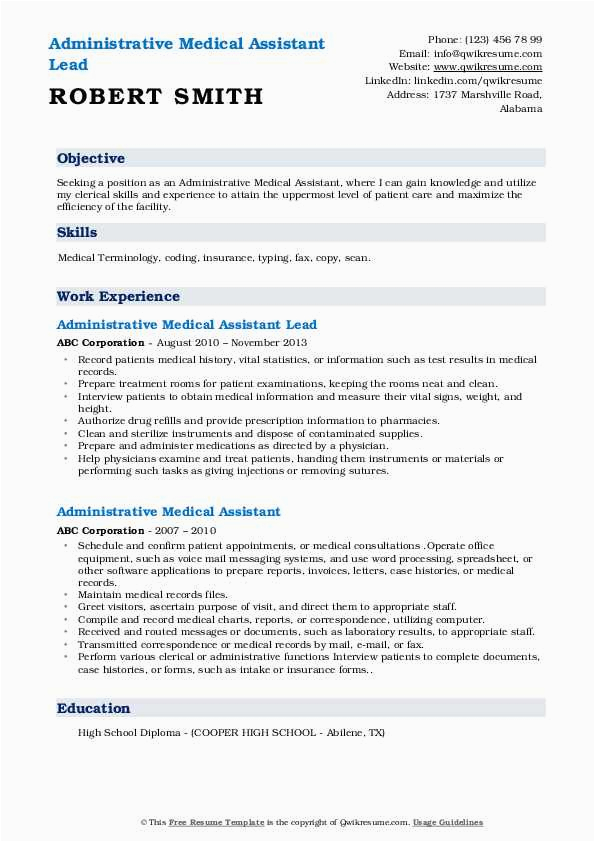 Sample Resume for Medical Insurance assistant Administrative Medical assistant Resume Samples