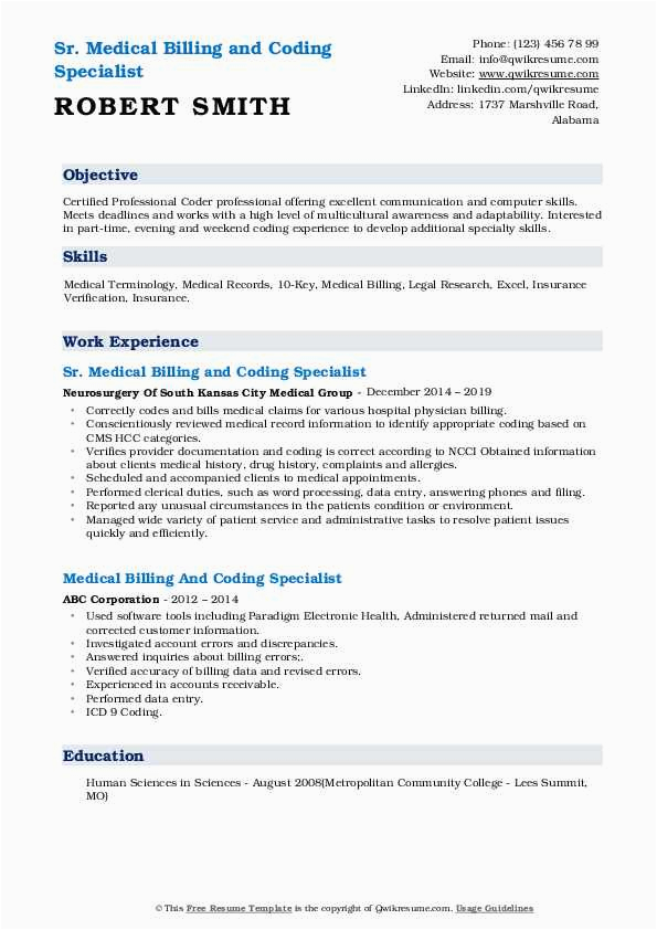 Sample Resume for Medical Insurance Billing and Coding Medical Billing and Coding Specialist Resume Samples