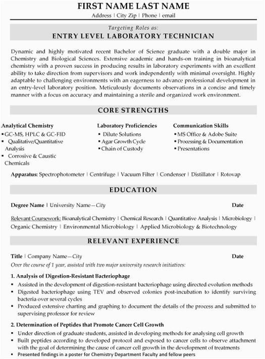 Sample Resume for Medical Lab Technician Entry Level Laboratory Technician Resume Sample & Template