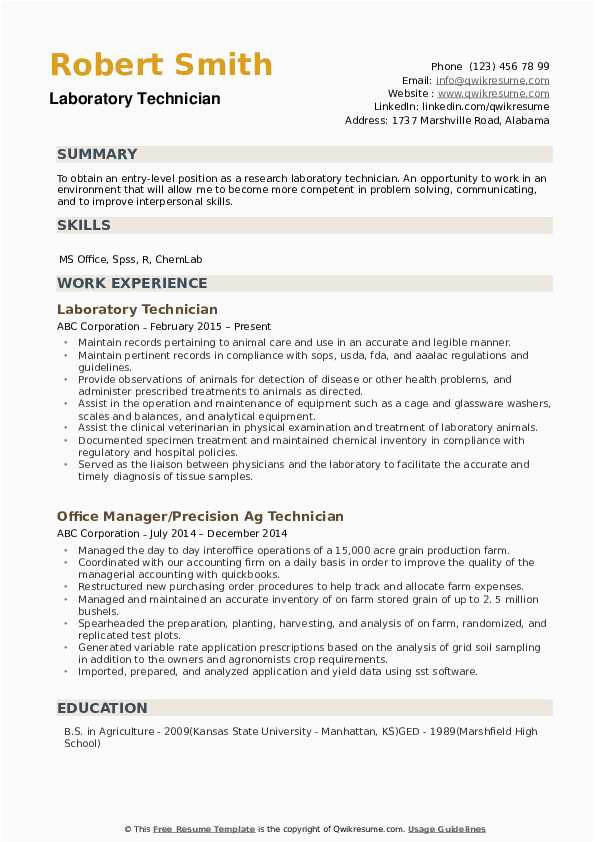 Sample Resume for Medical Lab Technician Entry Level Laboratory Technician Resume Samples