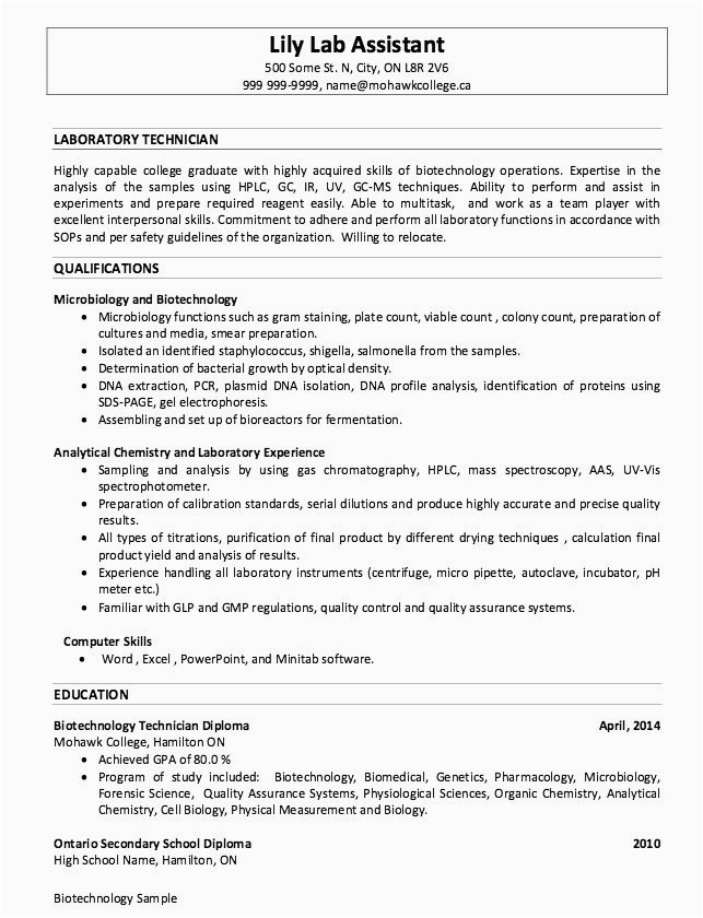 Sample Resume for Medical Laboratory Technician Student √ 20 Lab assistant Job Description Resume