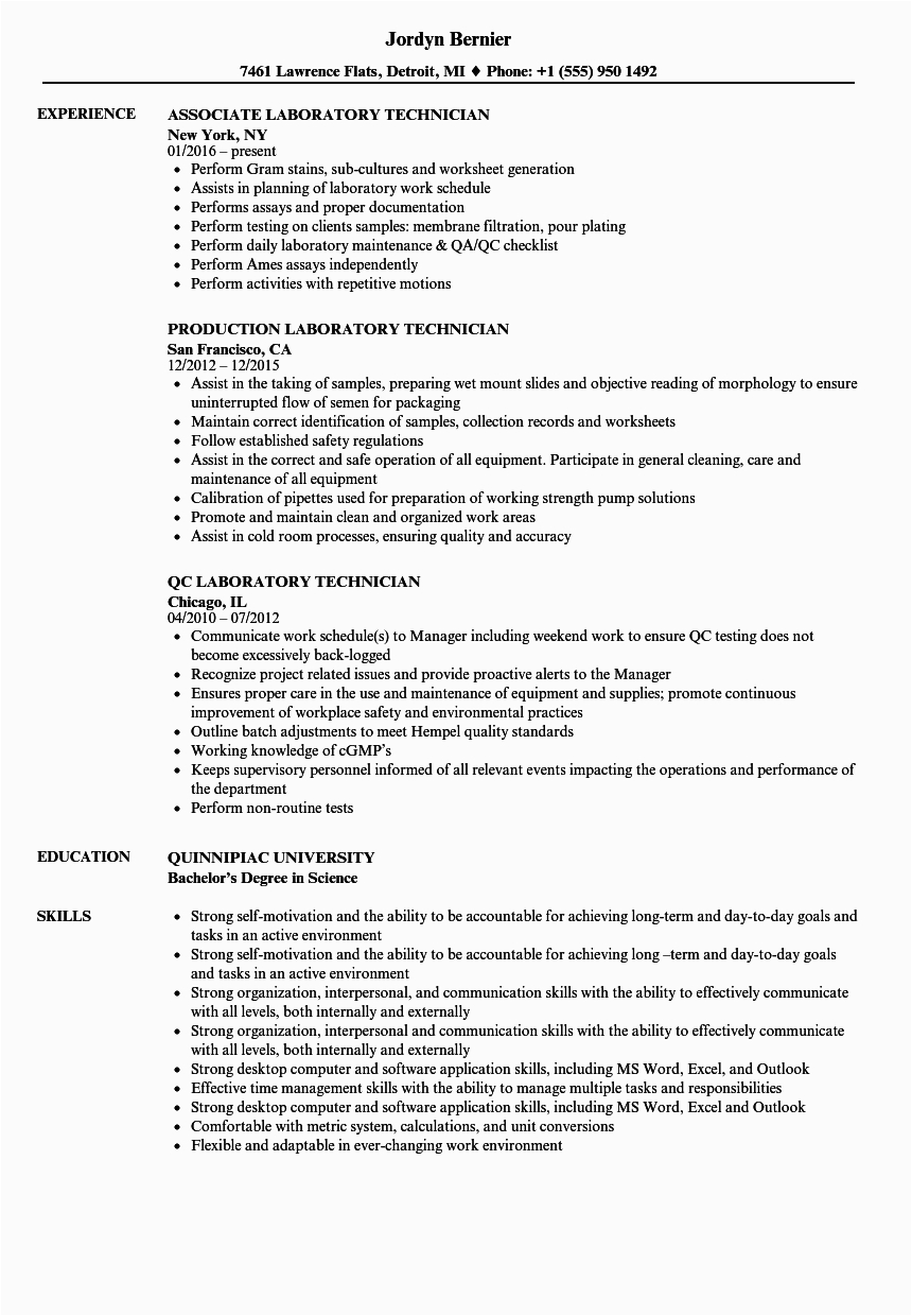 Sample Resume for Medical Laboratory Technician Student Medical Lab Technician Cv Word format Resume for Lab Technician
