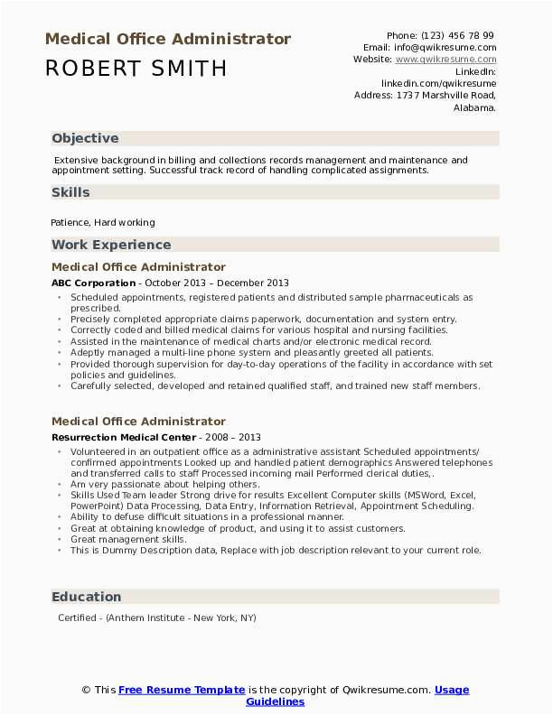 Sample Resume for Medical Office Administration Manager Medical Fice Administrator Resume Samples