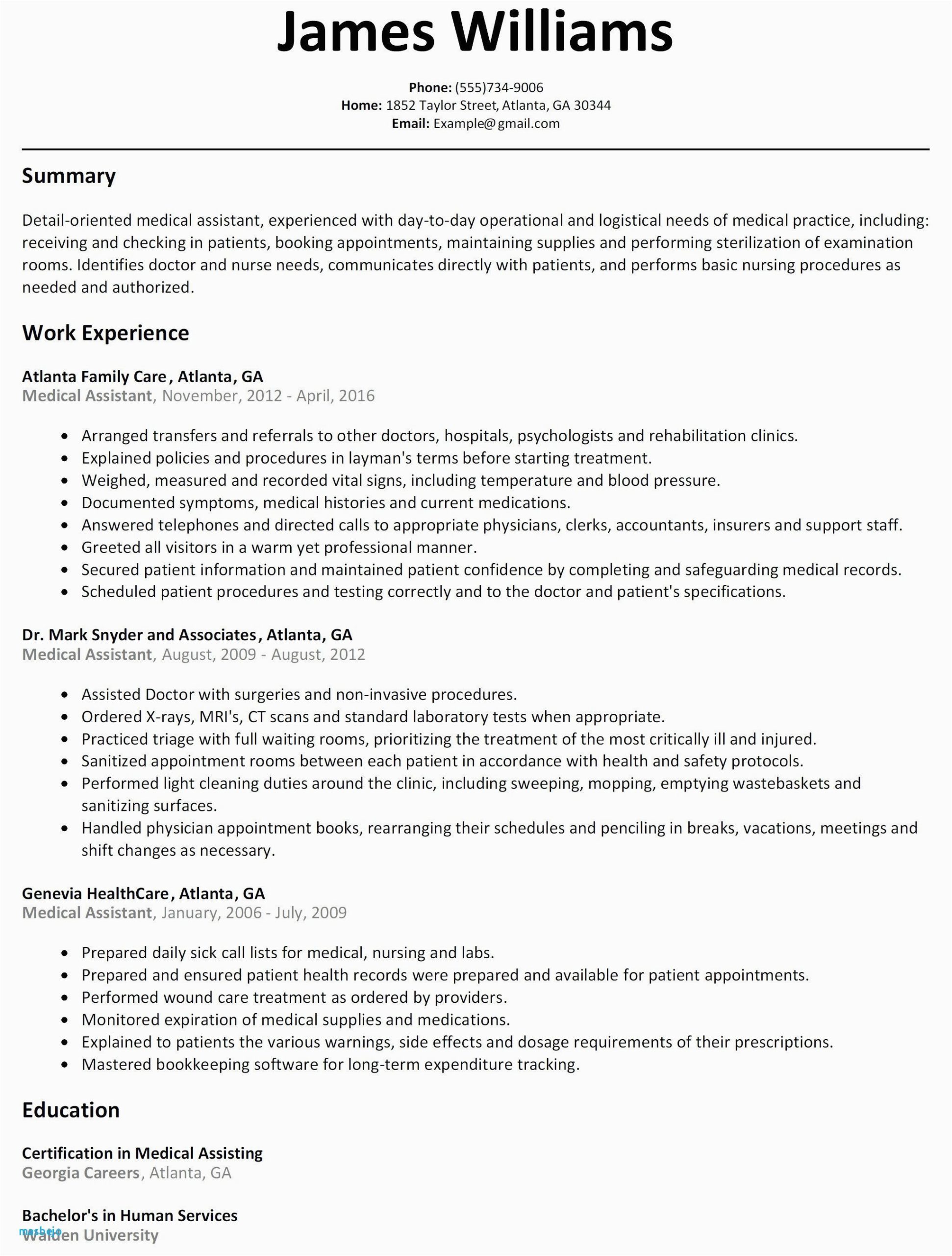Sample Resume for Medical Office Administrator with No Experience 68 Beautiful S Resume Examples for Medical assistant with No
