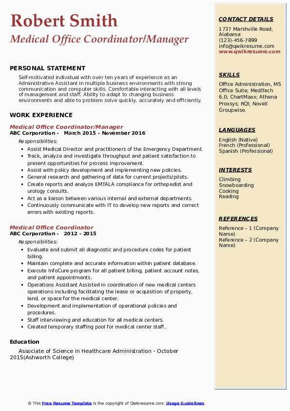 Sample Resume for Medical Office Coordinator Medical Fice Coordinator Resume Samples