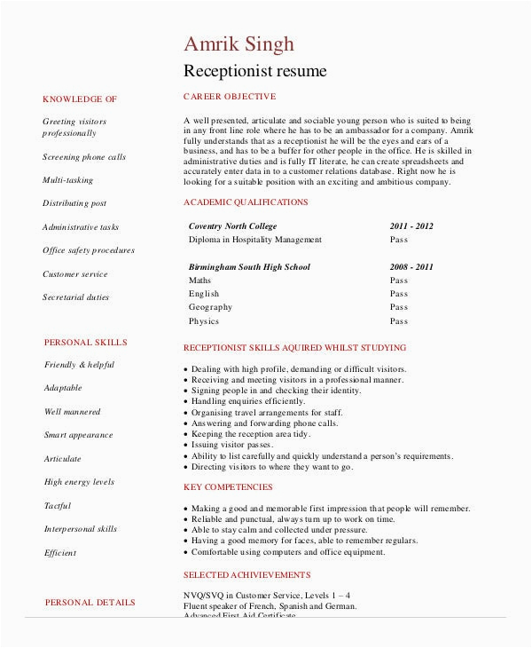 Sample Resume for Medical Receptionist Position 5 Medical Receptionist Resume Templates Pdf Doc