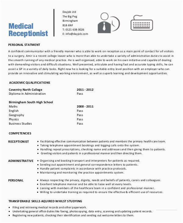Sample Resume for Medical Receptionist Position 5 Medical Receptionist Resume Templates Pdf Doc