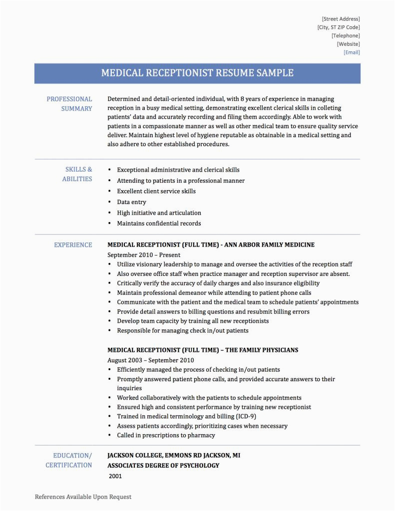 Sample Resume for Medical Receptionist Position Medical Receptionist Resume Samples Templates and Tips