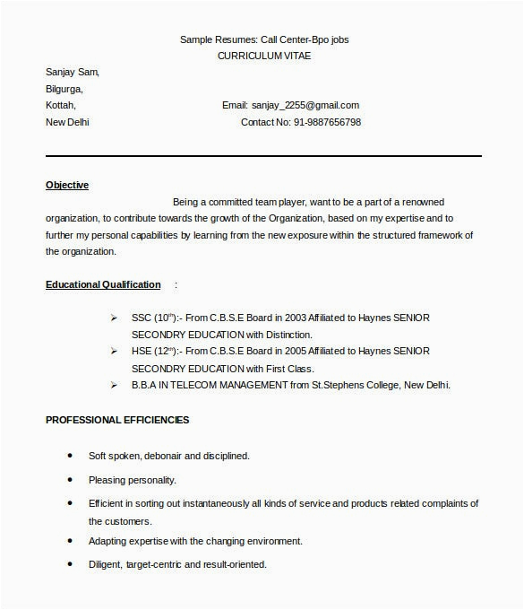 Sample Resume for Non Voice Process associate 38 Bpo Resume Templates Pdf Doc
