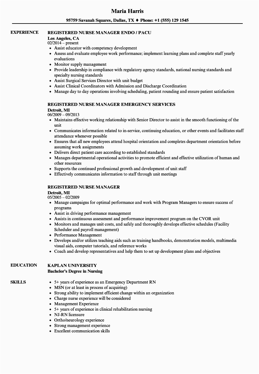 Sample Resume for Nurse Manager Position Awesome Er Nurse Manager Resume Sample Addictips
