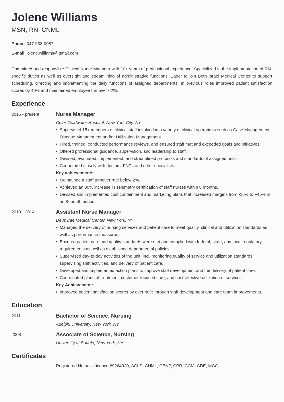 Sample Resume for Nurse Manager Position Nurse Manager Resume Example Template Minimo In 2020
