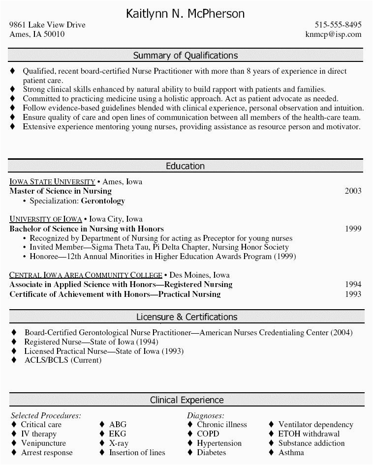 Sample Resume for Nurse Practitioner School Nurse Practitioner Icalfieldcareeroptions