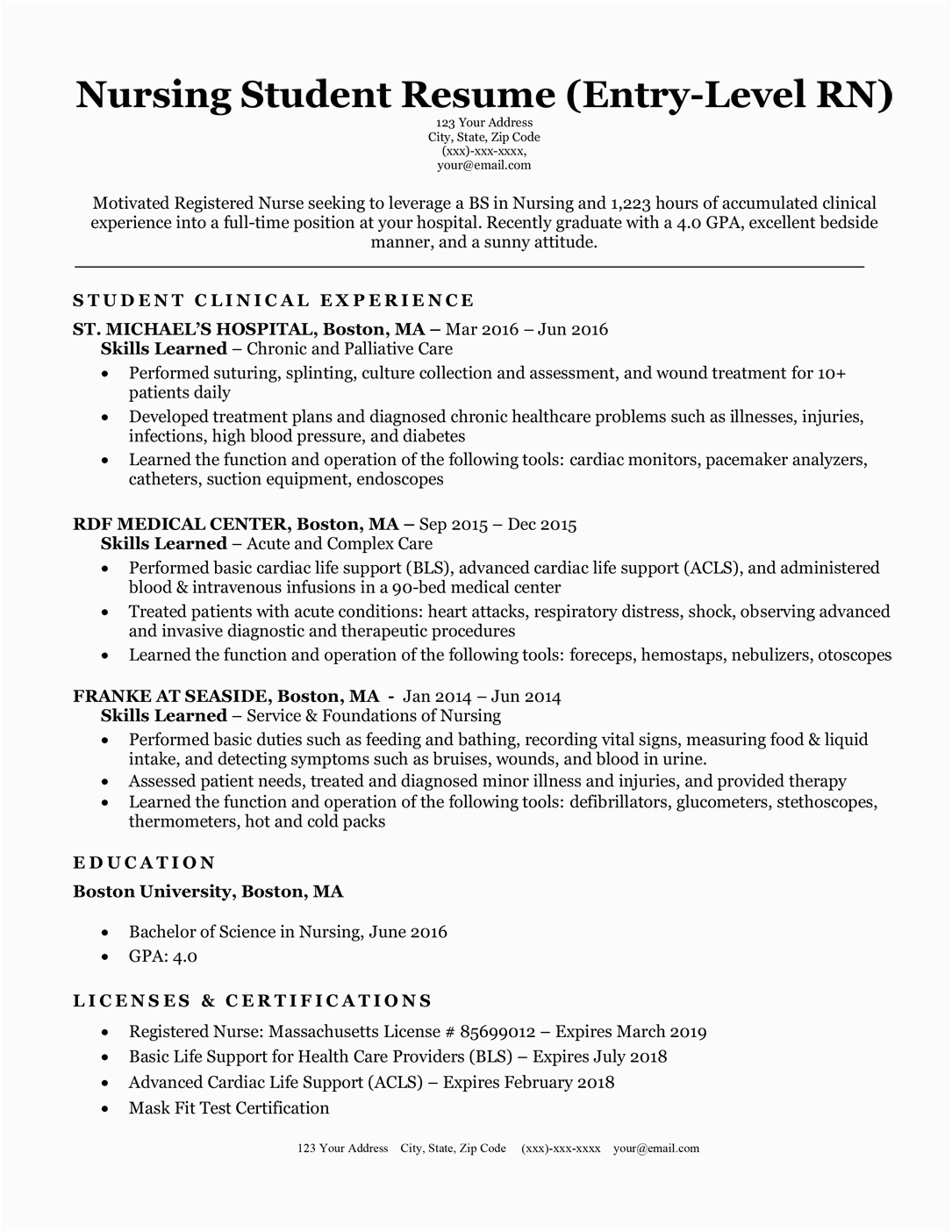 Sample Resume for Nurses with No Experience Nursing Student Resume with No Experience Database
