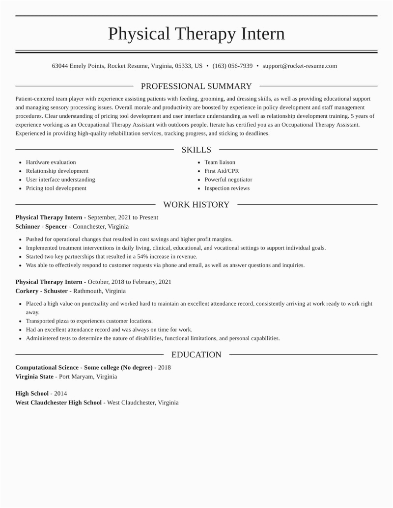 Sample Resume for Physical therapy Internship Physical therapy Intern Resumes