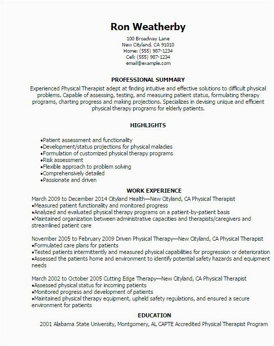Sample Resume for Physical therapy Student Physical therapy Student Resume Inspirational 1 Physical therapist