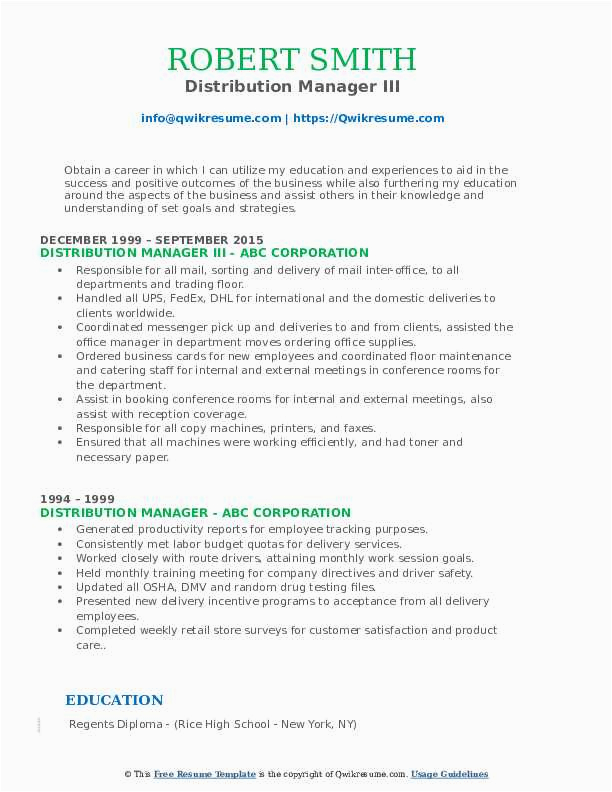 Sample Resume for Sales and Distribution Professional Summary Distribution Manager Resume Samples
