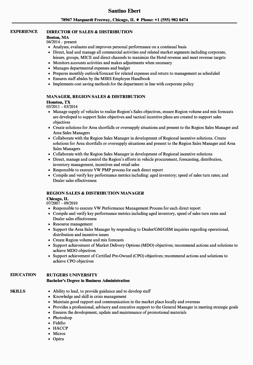 Sample Resume for Sales and Distribution Sales & Distribution Resume Samples